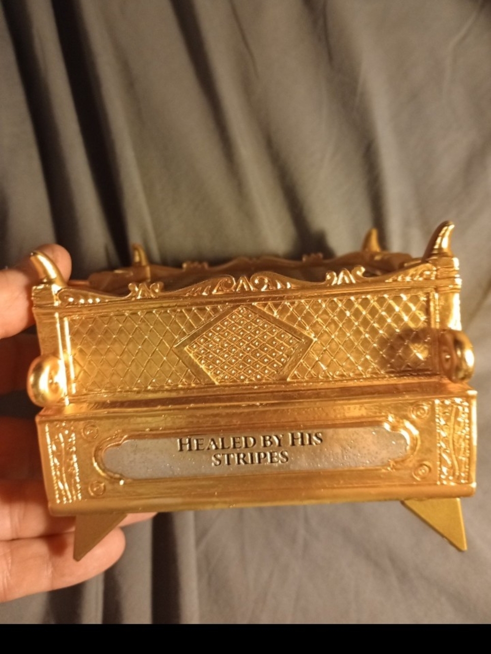 Gold Decorative Trinket Box - 'Healed By His Stripes' Accent